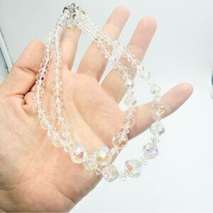 VINTAGE CRYSTAL Two Strands Aurora Borealis Prism AB Retro Choker Necklace
